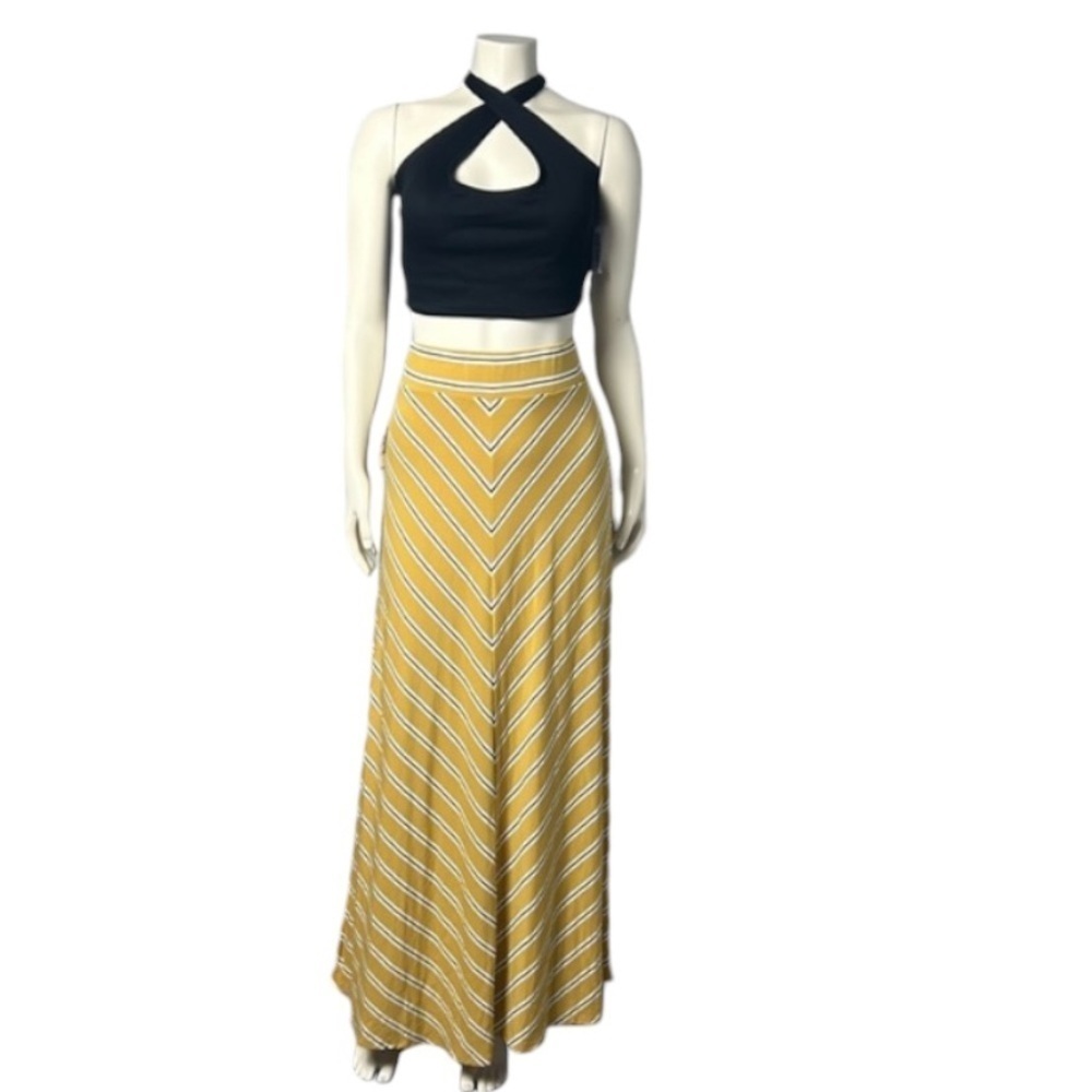 Westport Stripe Maxi Long Yellow Black White  Skirt Elastic Waist Size Medium